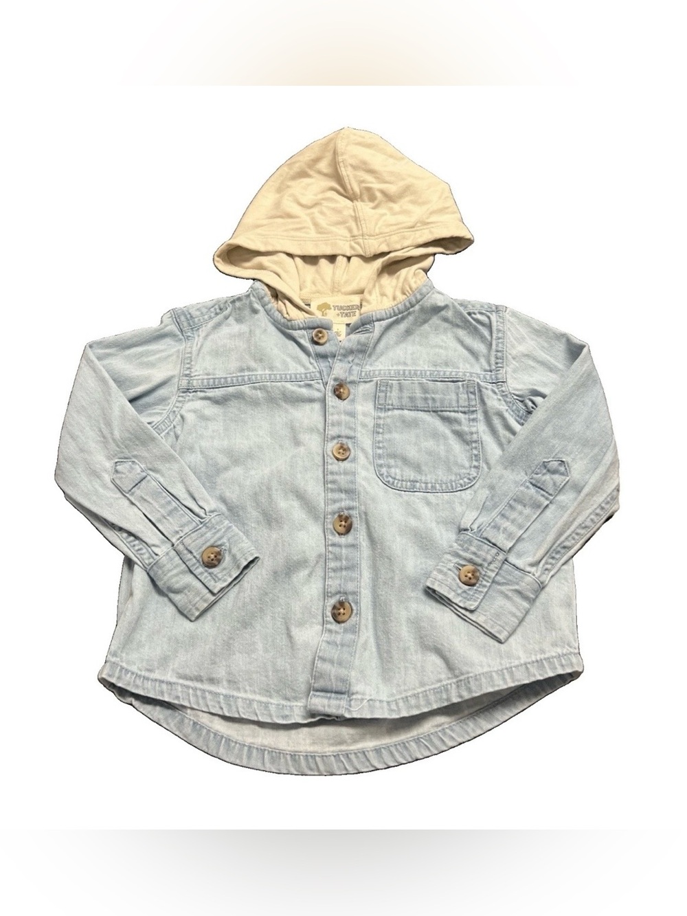 Tucker + Tate Boys 2T Denim Hooded Shirt Long Sleeve Light Wash Button Up Jacket